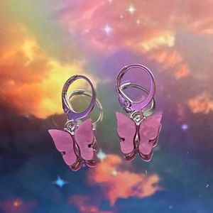 Silver pink butterfly earrings